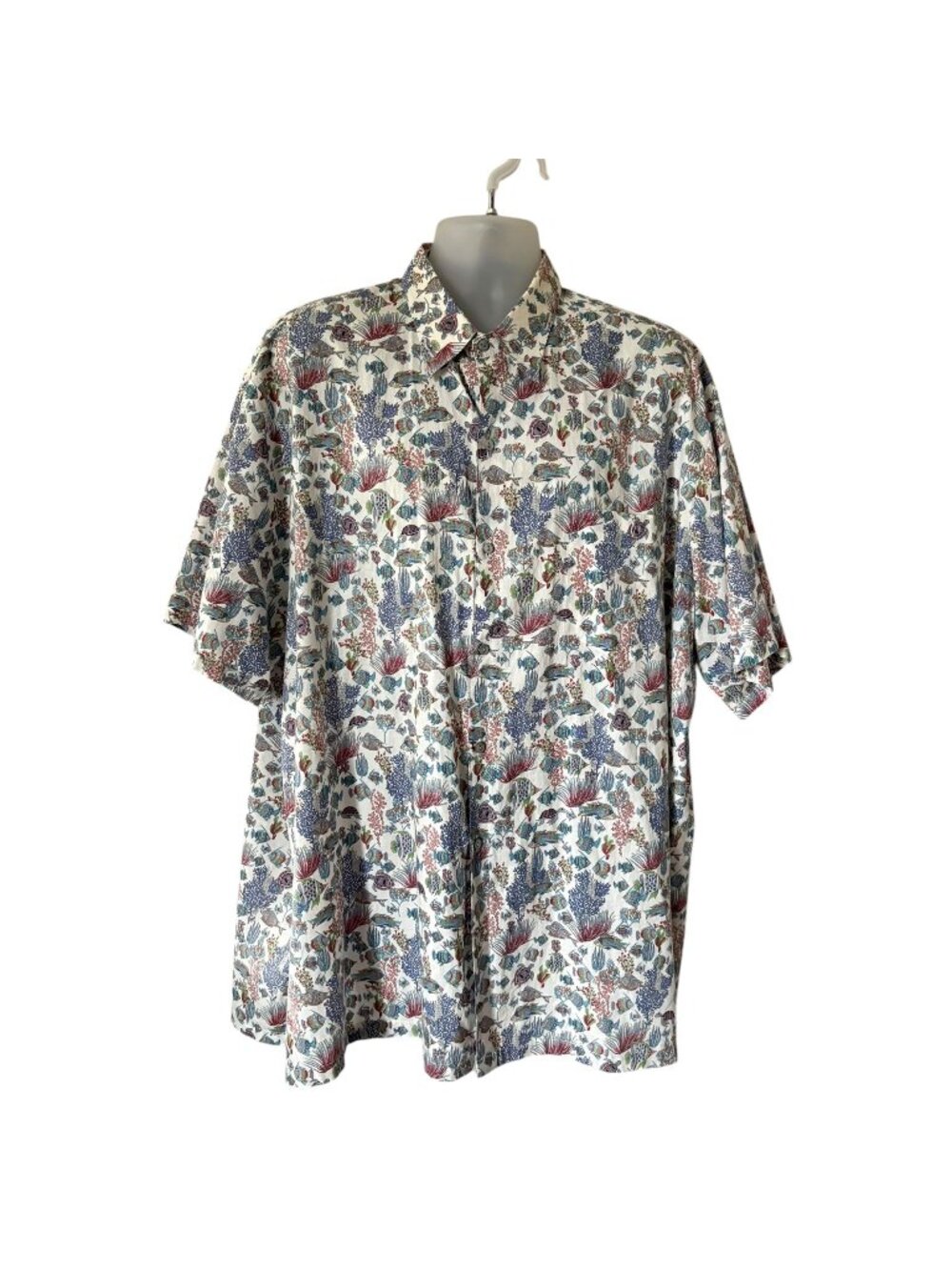 Tori Richard Aquaculture Fish Print Short Sleeve Aloha Hawaiian Shirt Size 2XT